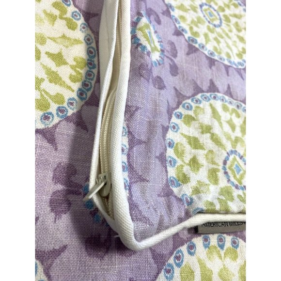 2 American Mills Inc Pair Euro Pillow Shams 22 Zip Purple Green Print Designer - Picture 4 of 6